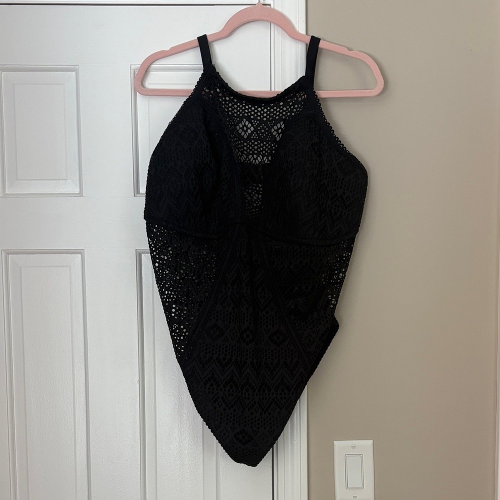 Adore Me Black Crochet One Piece Swimsuit